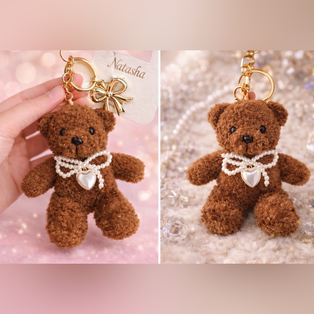 Rare Natasha Couture Brown Teddy Bear Bag Charm & Keychain